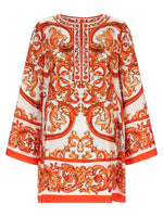 Orange Printed Round Neck Mini Dress 1