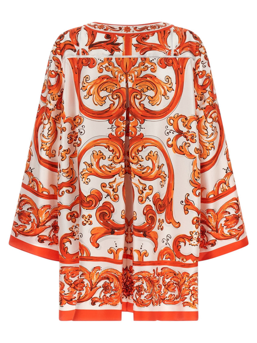 Orange Printed Round Neck Mini Dress 2