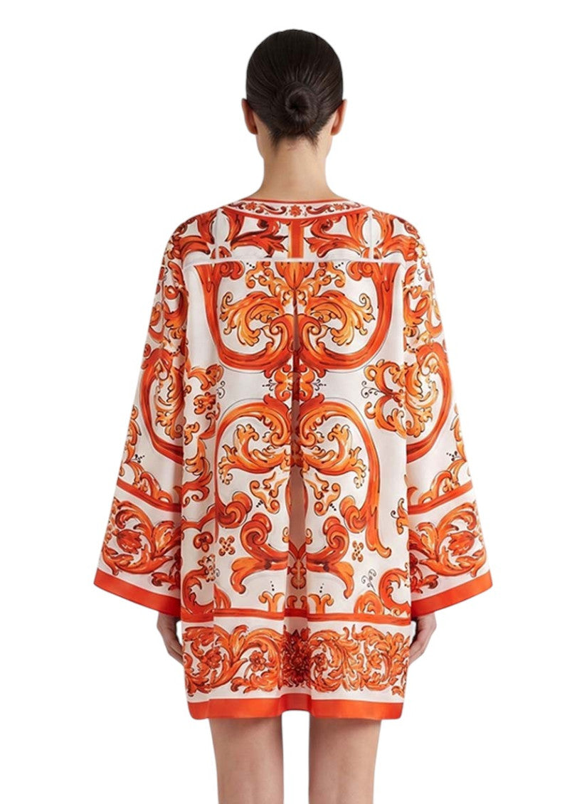 Orange Printed Round Neck Mini Dress 4