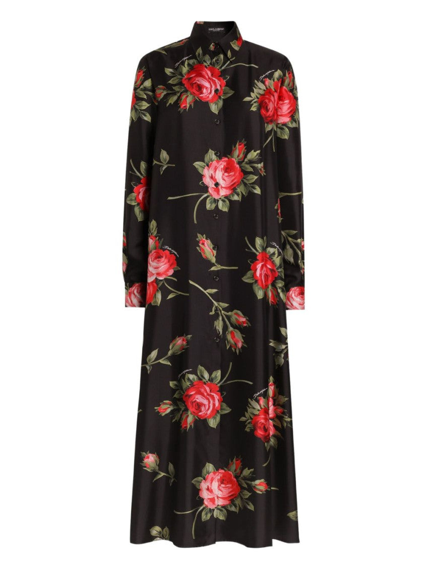 Black Floral Shirt Collar Maxi Dress 1