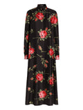 Black Floral Shirt Collar Maxi Dress 1