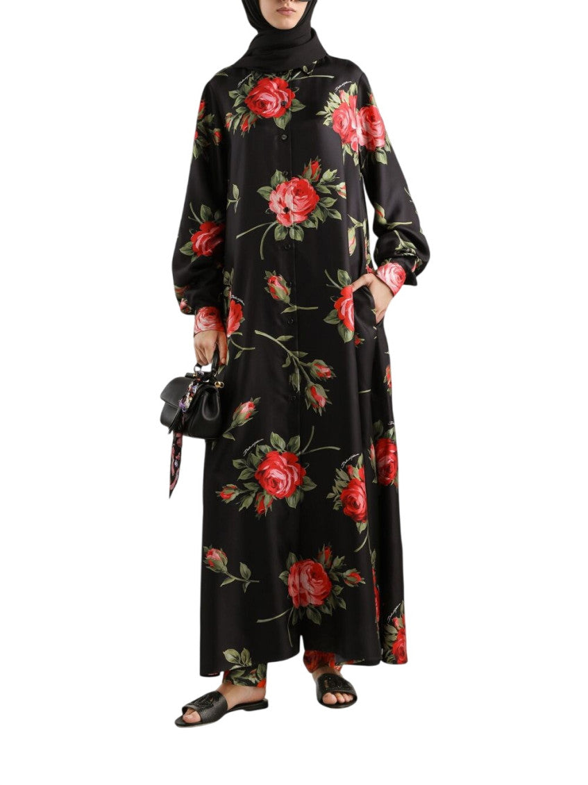 Black Floral Shirt Collar Maxi Dress 2
