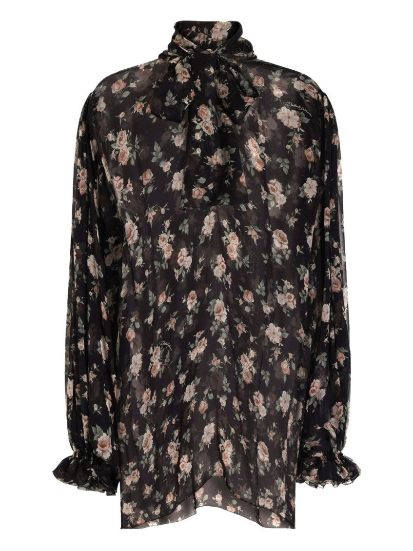 Black Floral Mock Collar Top 1