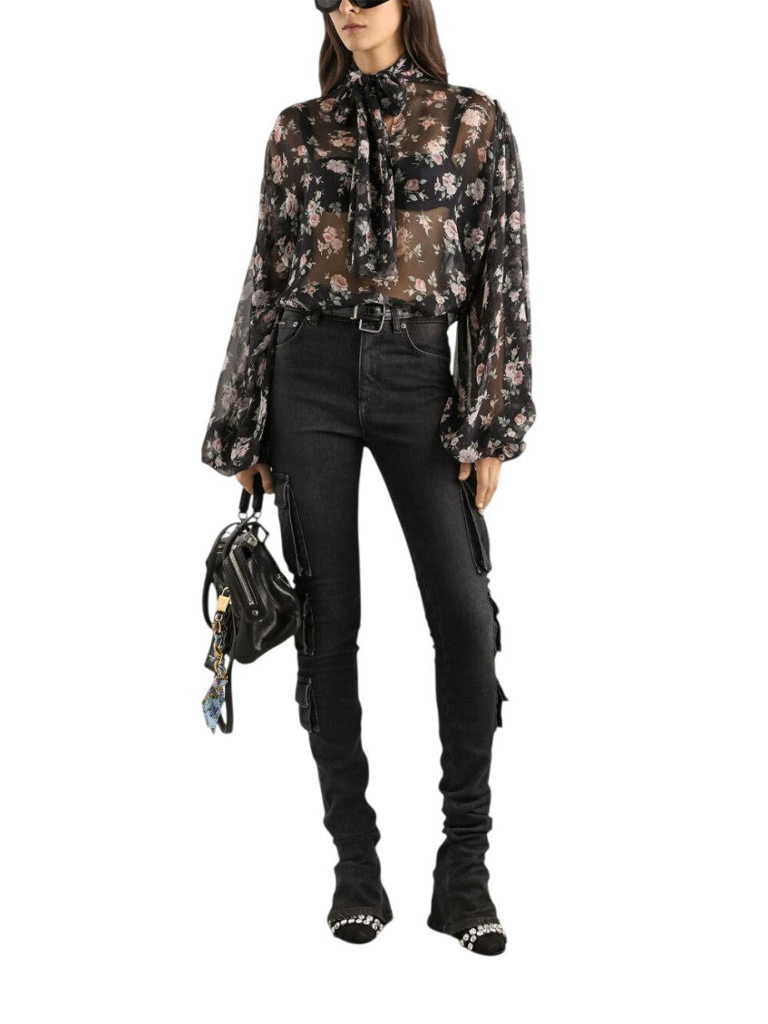 Black Floral Mock Collar Top 2