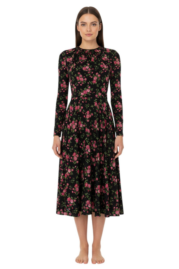 Multicolor Floral Round Neck Midi Dress 3