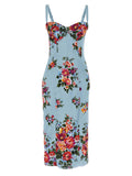 Multicolor Floral Sweet Heart Neck Midi Dress 1