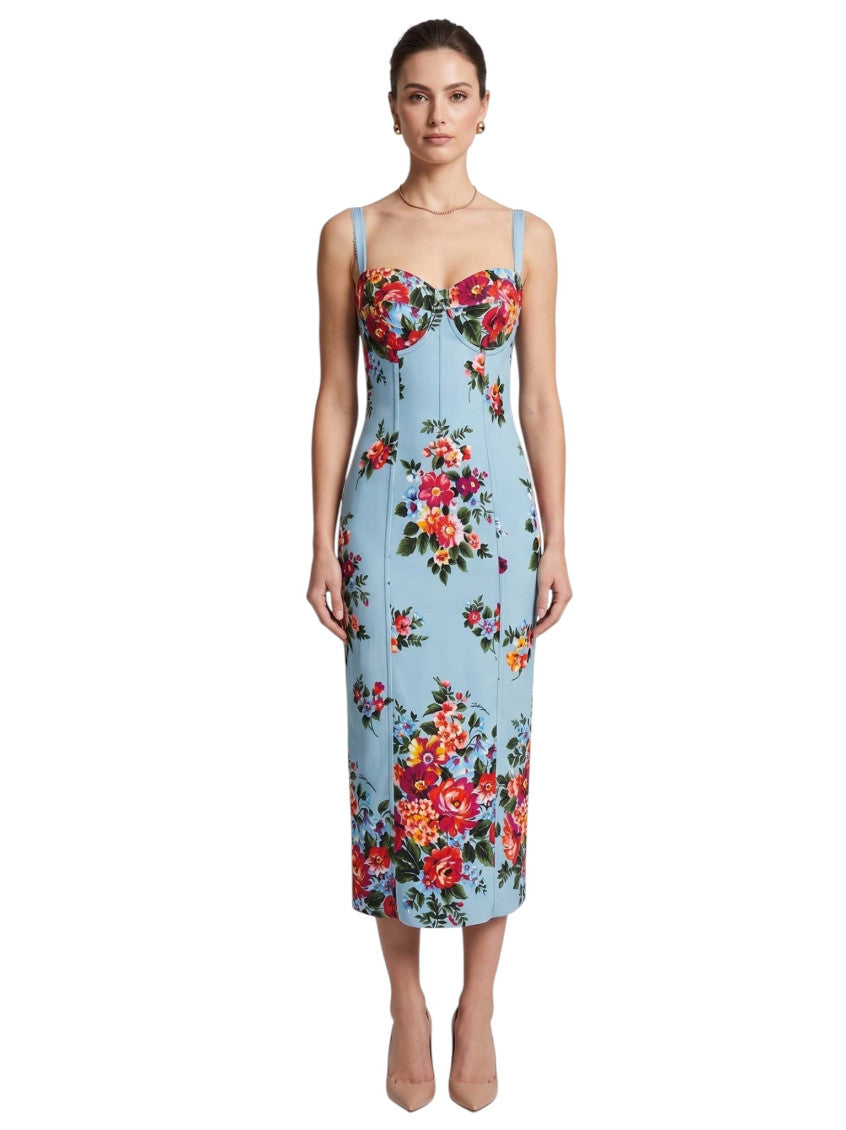 Multicolor Floral Sweet Heart Neck Midi Dress 5