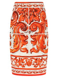 Orange Printed Midi Skirt 1