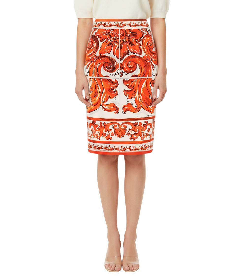 Orange Printed Midi Skirt 3