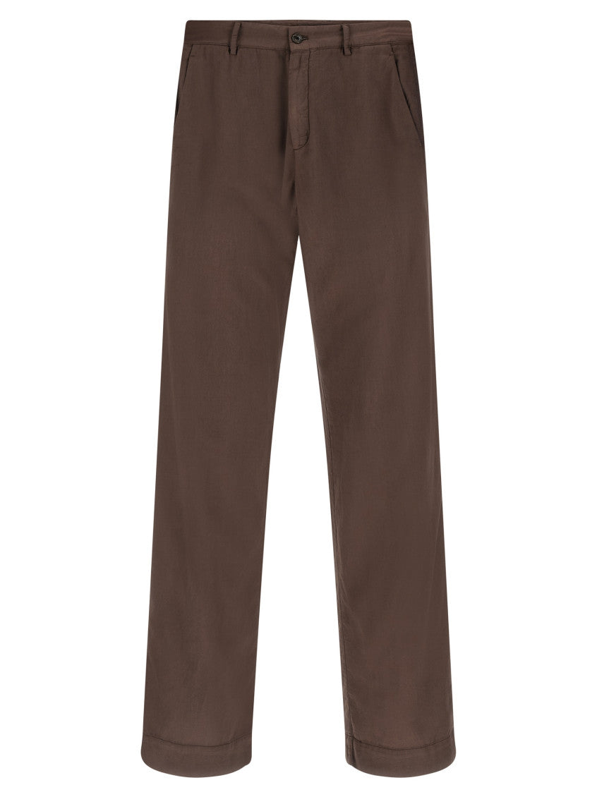 Brown Flat Front Trousers 1