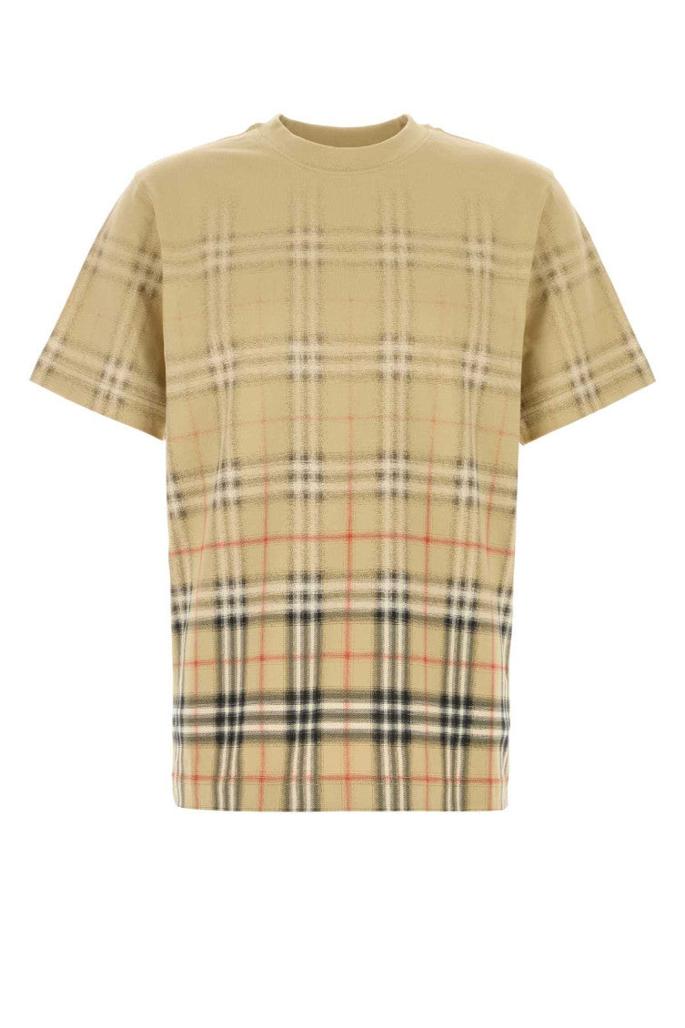 Beige Check Crew Neck T-Shirt 1
