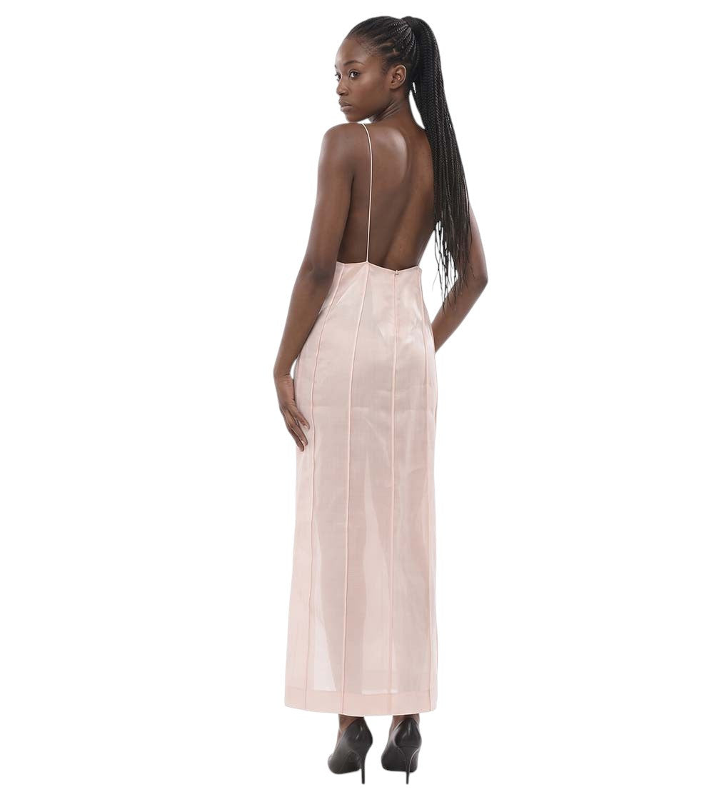Light Pink Solid V Neck Maxi Dress 2