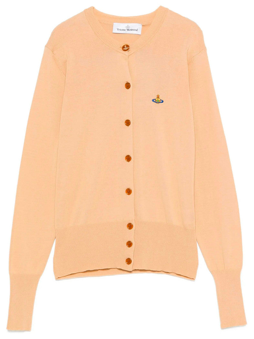 Peach Solid Round Neck Cardigan 1