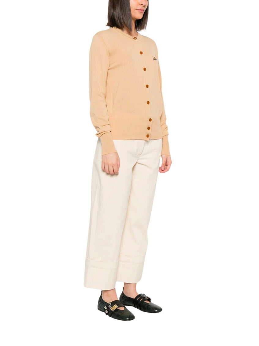 Peach Solid Round Neck Cardigan 3