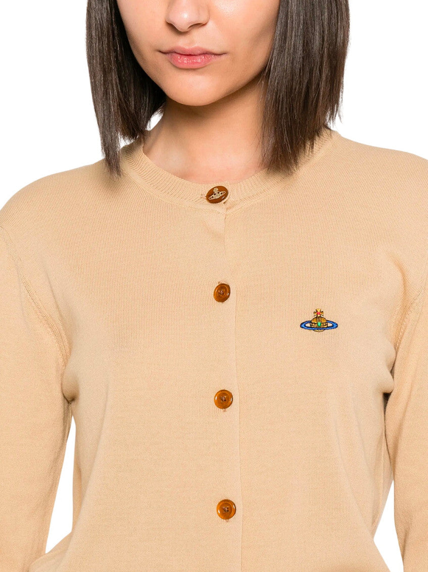 Peach Solid Round Neck Cardigan 5