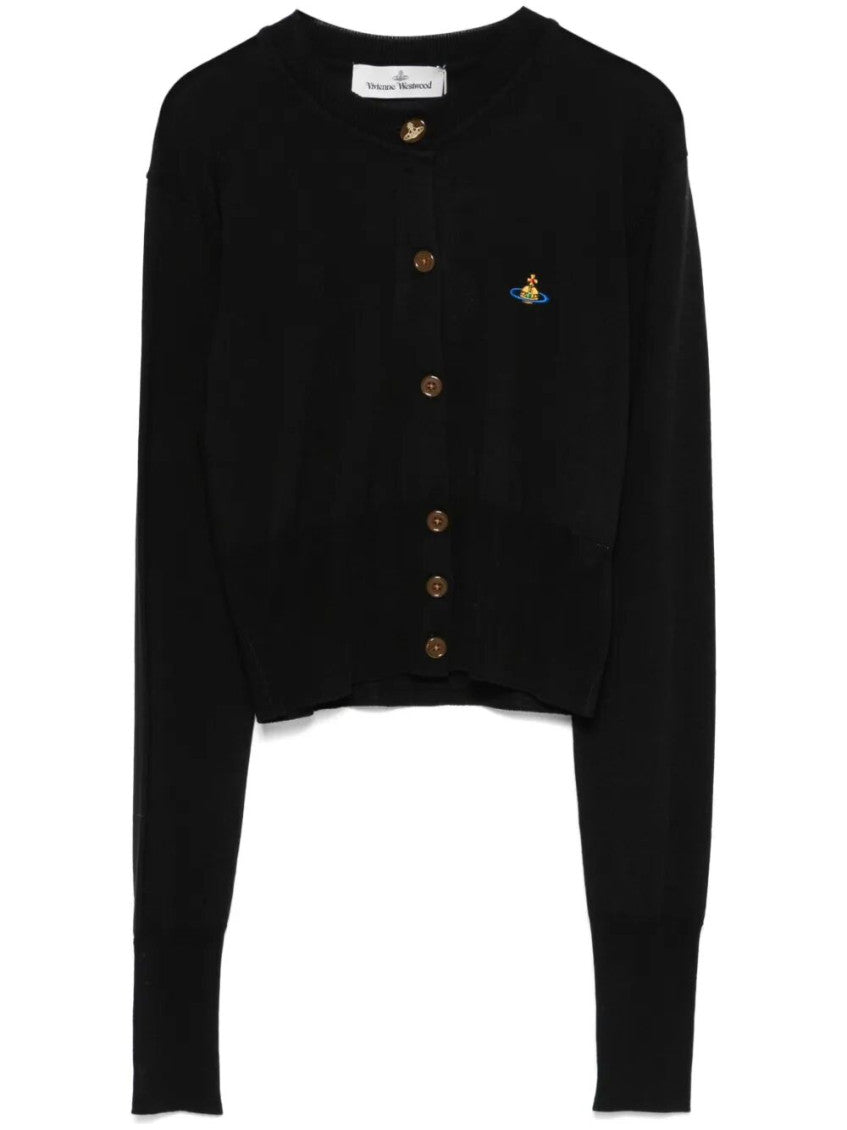 Black Solid Round Neck Cardigan 1