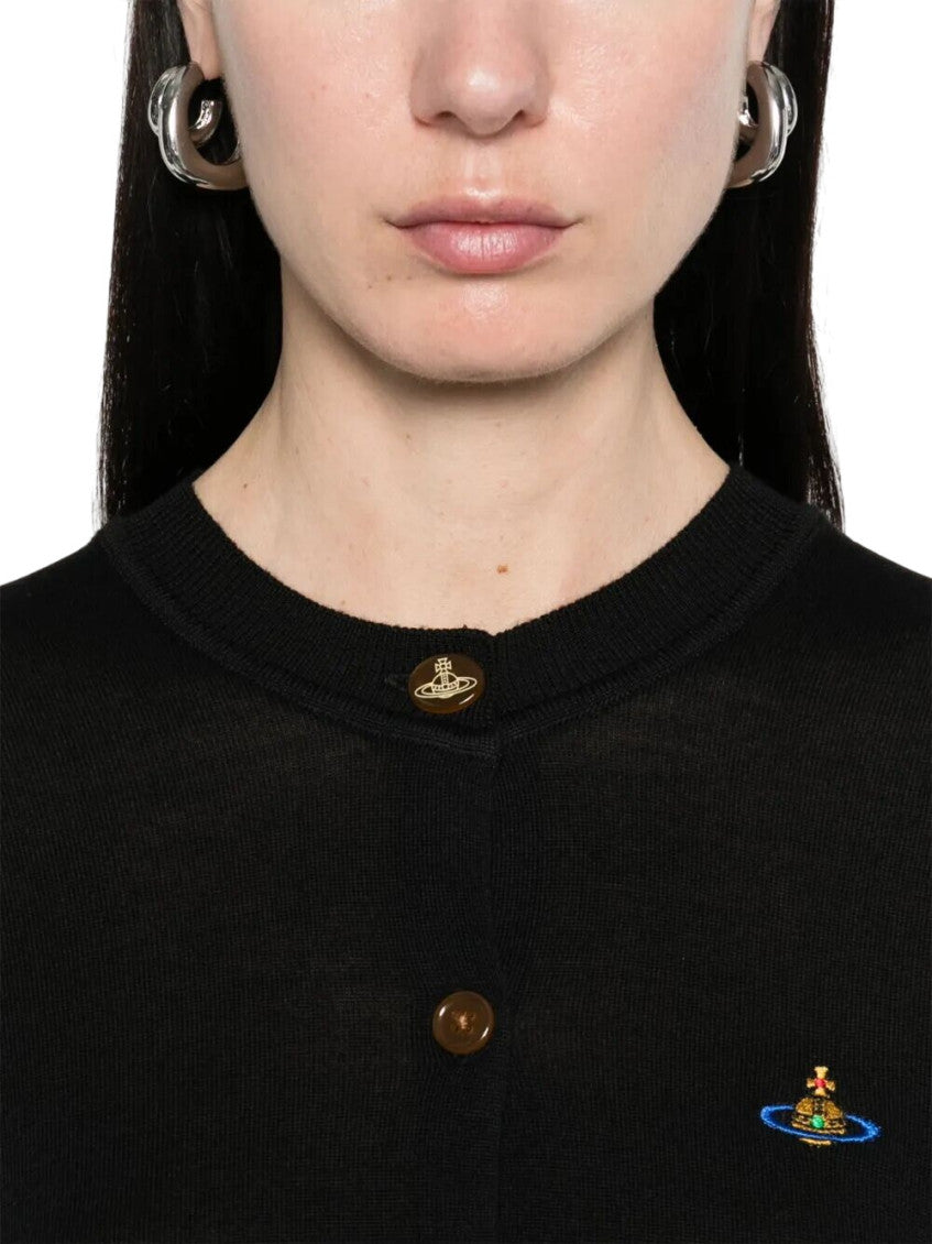 Black Solid Round Neck Cardigan 3