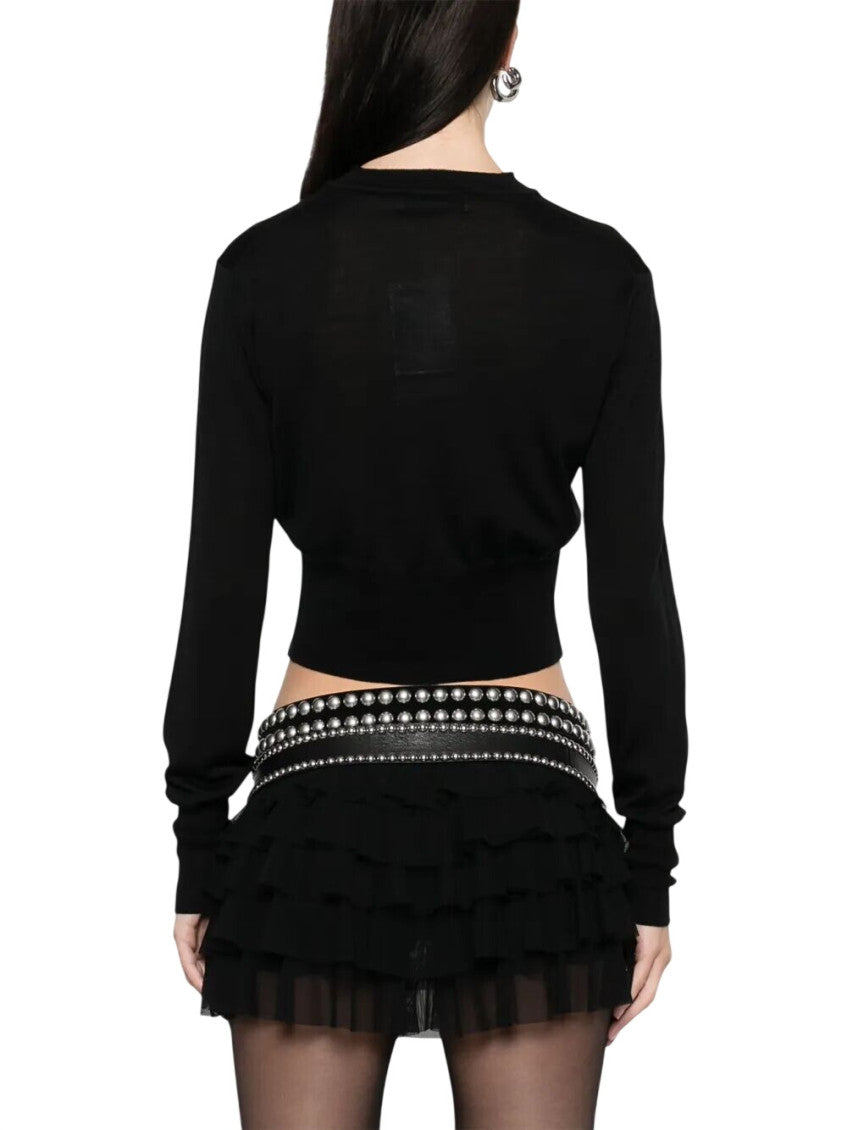 Black Solid Round Neck Cardigan 4