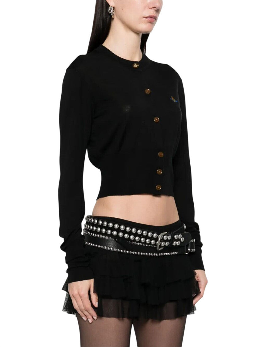 Black Solid Round Neck Cardigan 5
