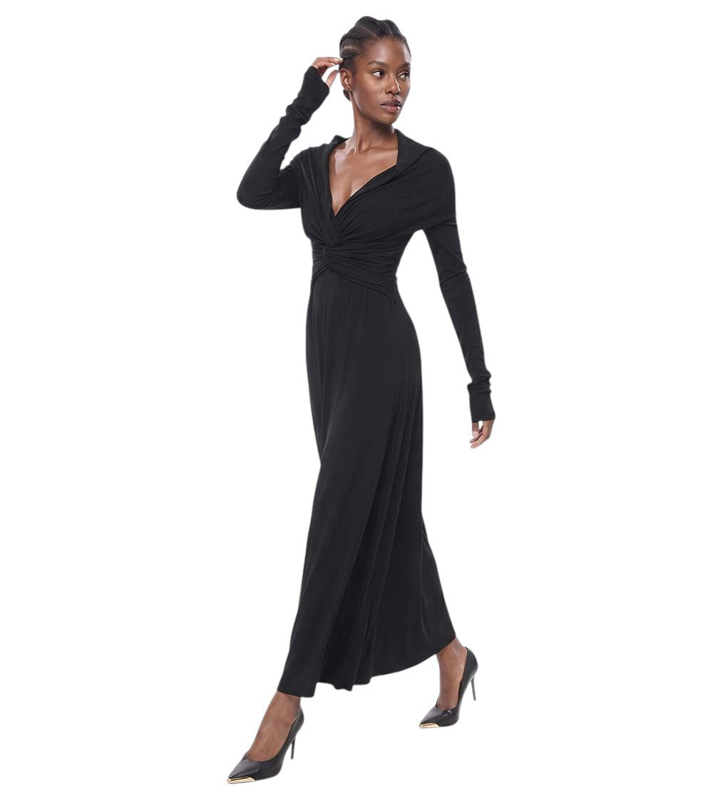 Black Solid V Neck Maxi Dress 1