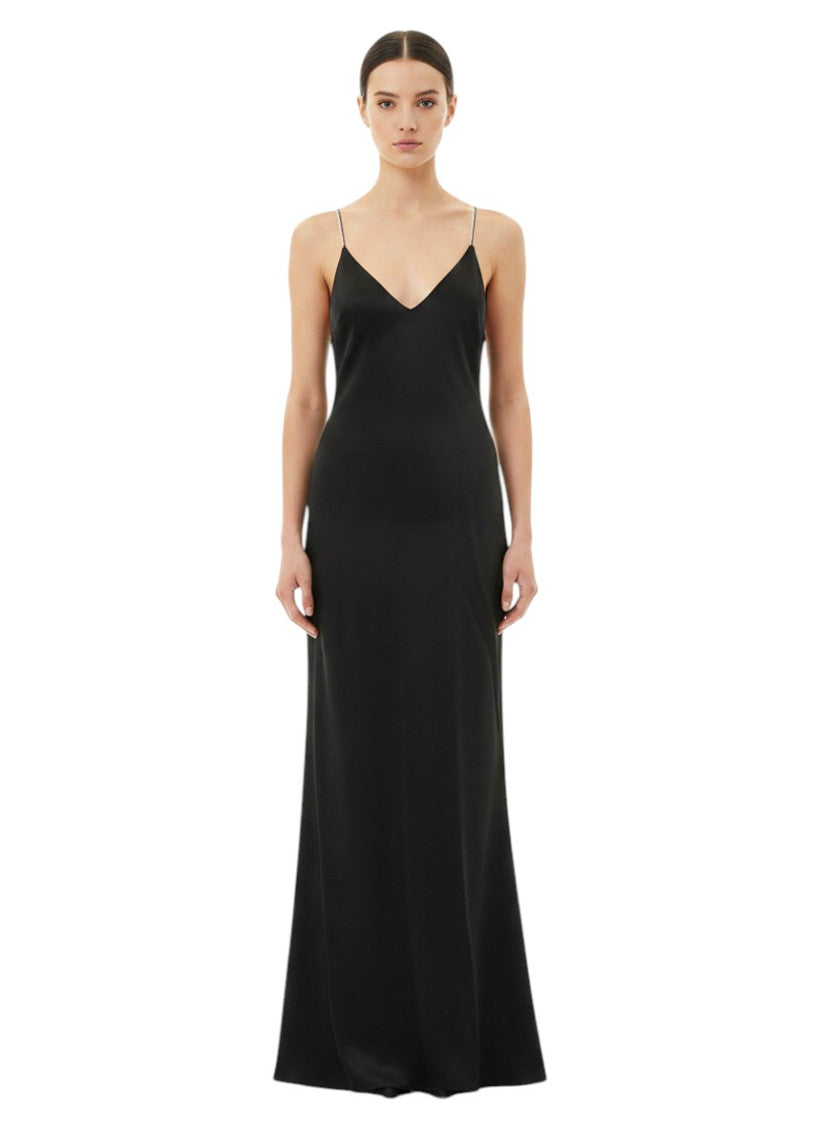 Black Solid V Neck Maxi Dress 1