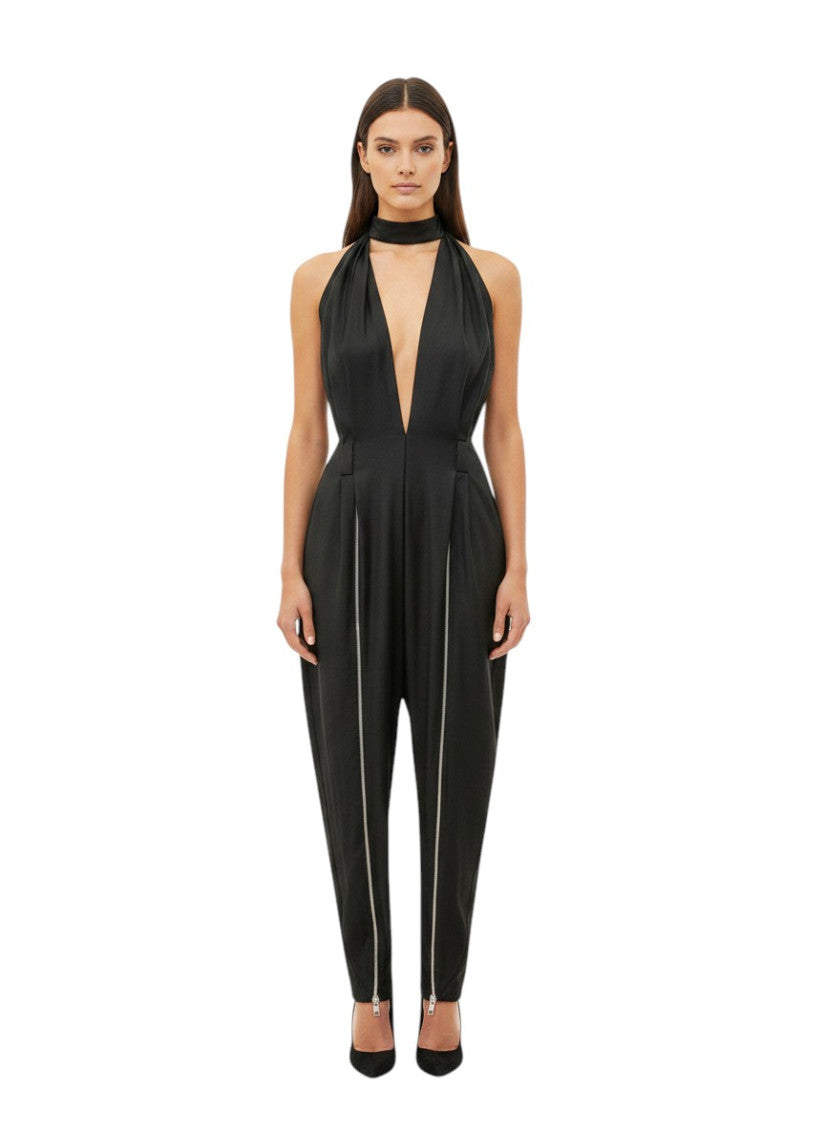 Black Solid Halter Neck Jumpsuit 1