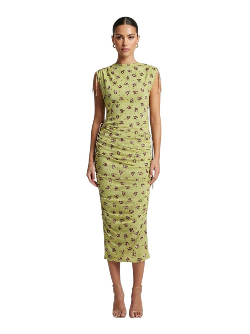 Green Floral Round Neck Midi Dress 1