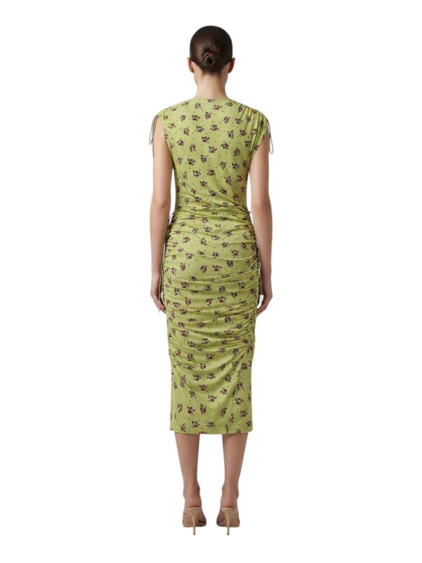 Green Floral Round Neck Midi Dress 2