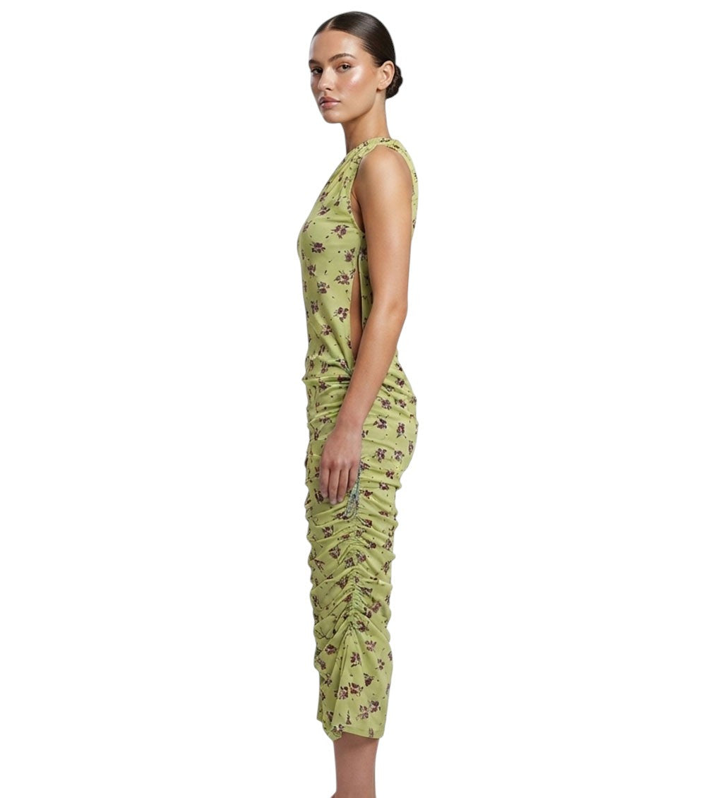 Green Floral Round Neck Midi Dress 3