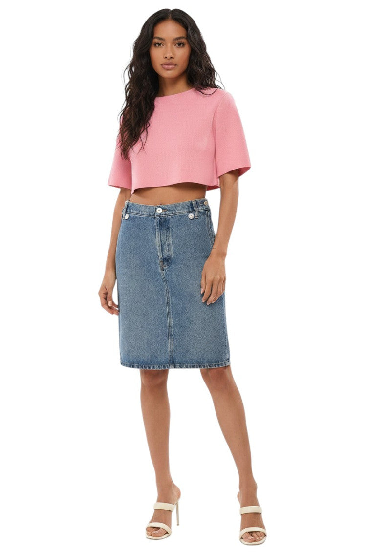 Blue Solid Knee Length Skirt 1