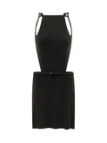 Black Solid Halter Neck Midi Dress 1