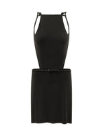Black Solid Halter Neck Midi Dress 1