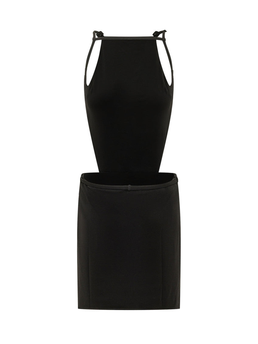 Black Solid Halter Neck Midi Dress 2