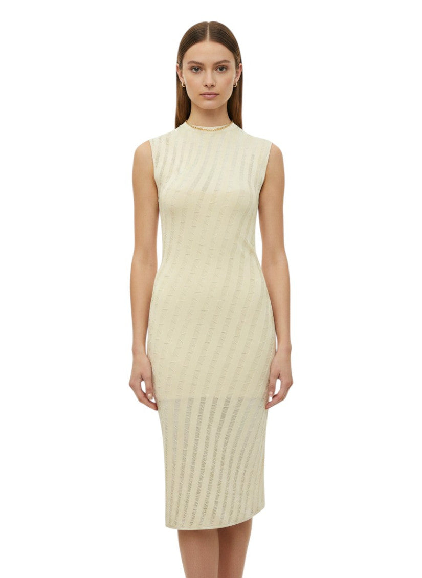 Light Yellow Textured Midi Dress 1
