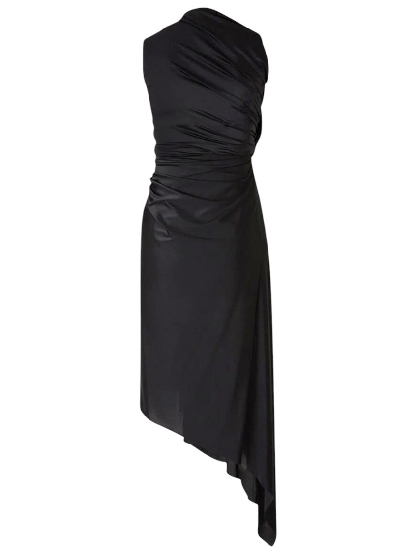 Black Solid Knee Length Dress 2