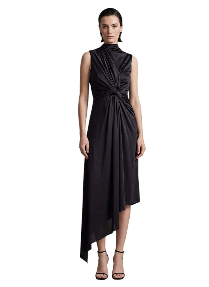Black Solid Knee Length Dress 3