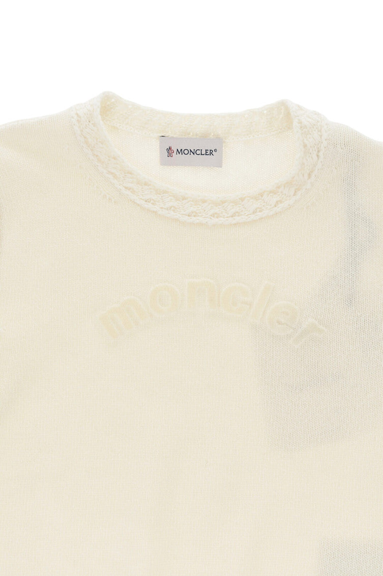 Girls White Wool Crewneck Sweater 2