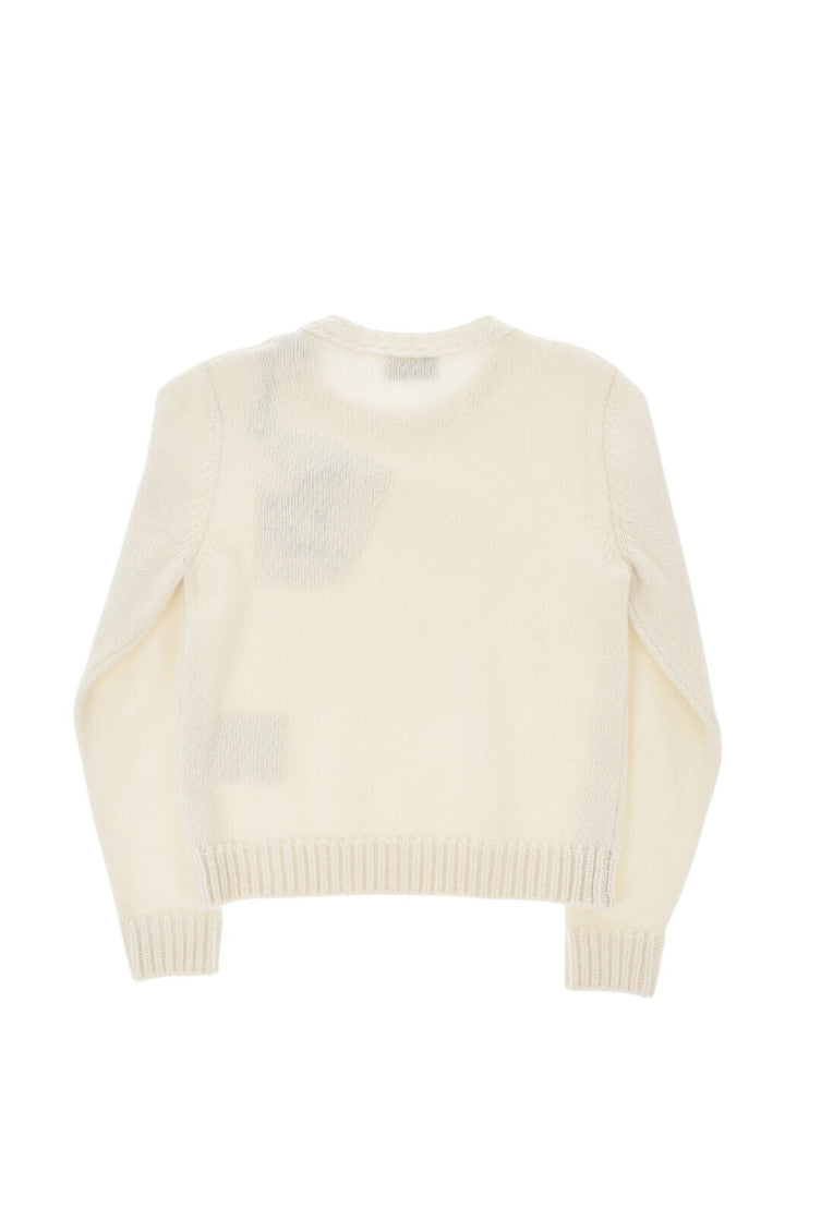 Girls White Wool Crewneck Sweater 3