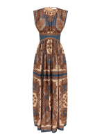 Blue Paisley Round Neck Maxi Dress 1