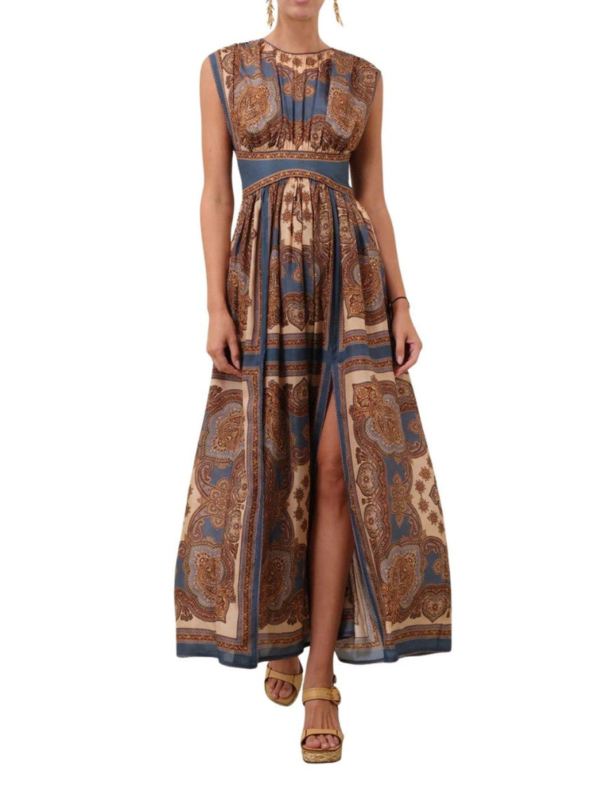Blue Paisley Round Neck Maxi Dress 2