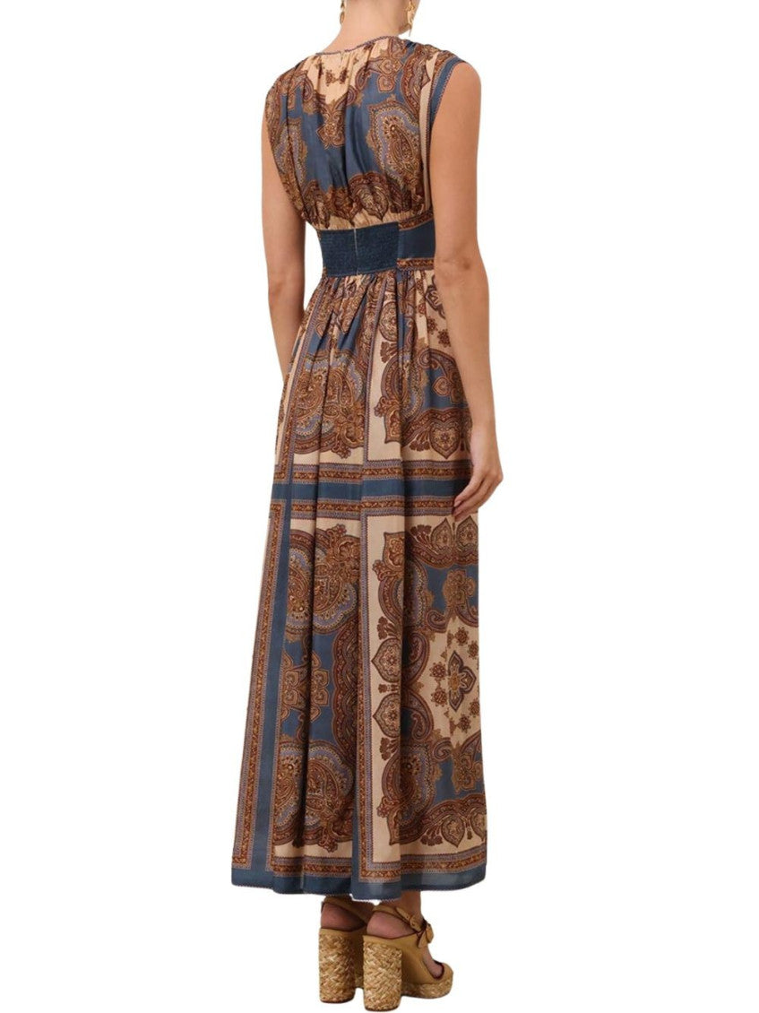 Blue Paisley Round Neck Maxi Dress 3