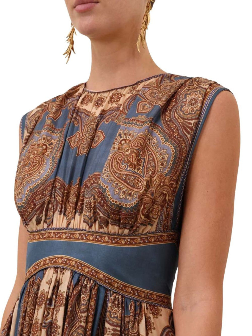 Blue Paisley Round Neck Maxi Dress 4
