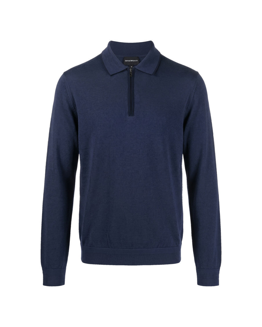 Navy Knitted Polo Sweater 1