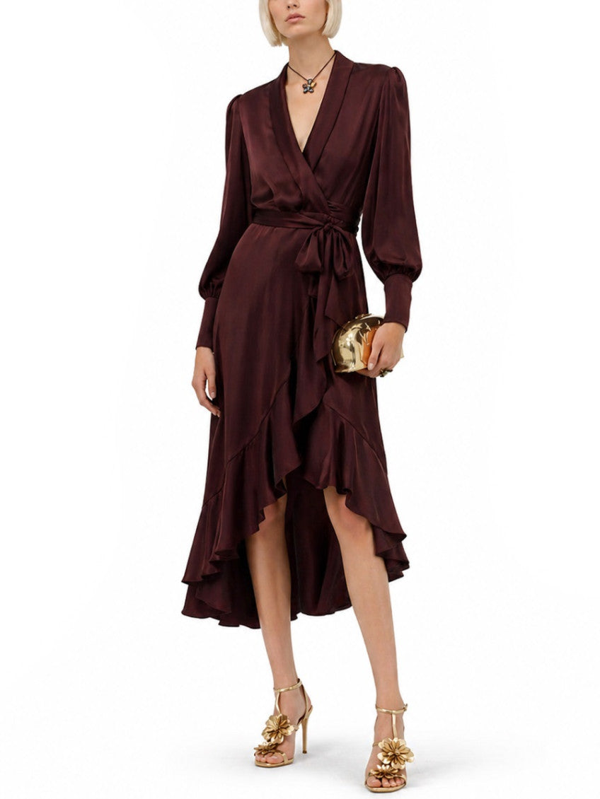 Brown V Neck Midi Dress 2