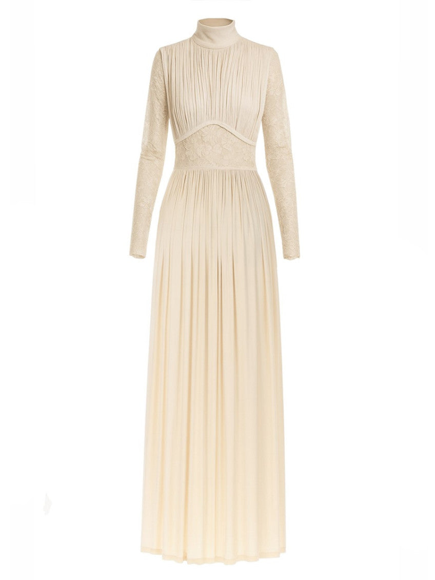 Off White Pleated Turtle Neck Dress 1
