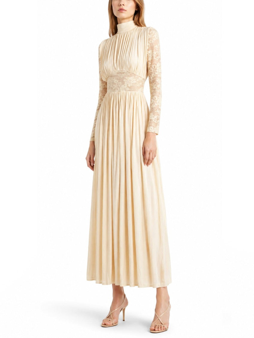 Off White Pleated Turtle Neck Dress 2