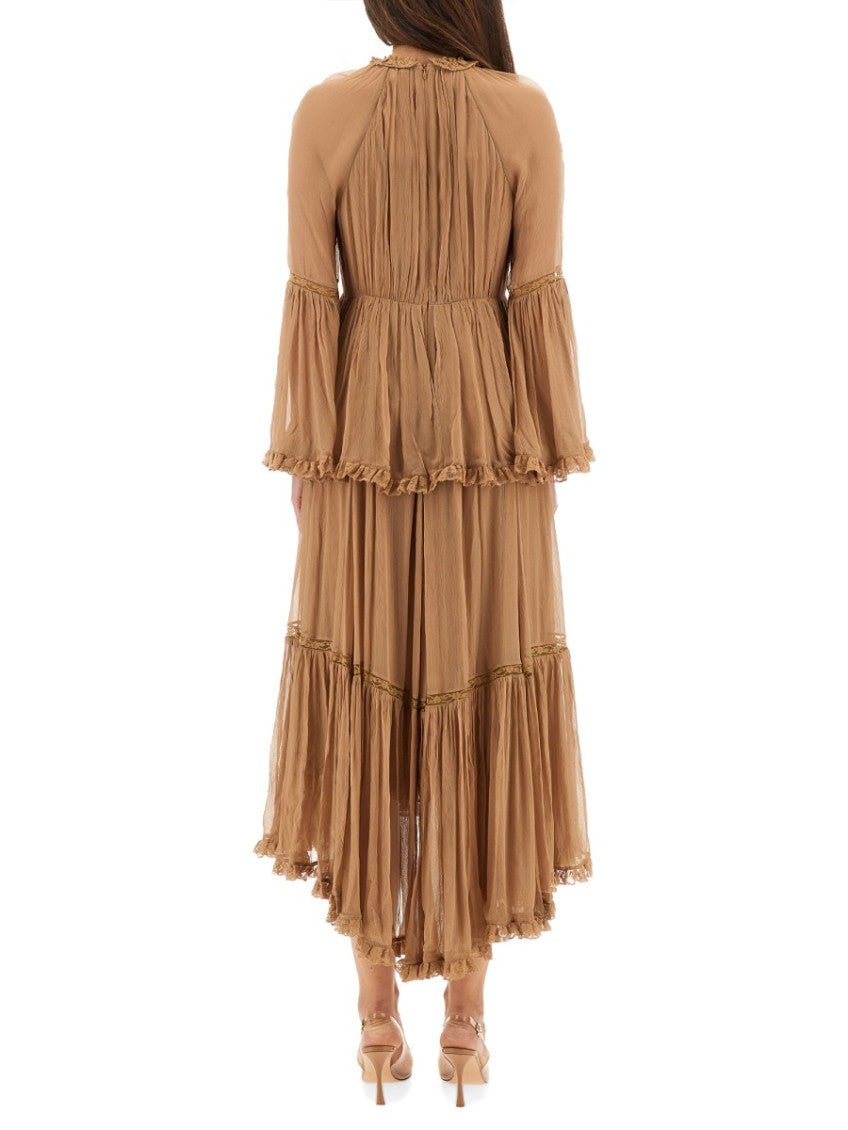 Beige Round Neck Midi Dress 2