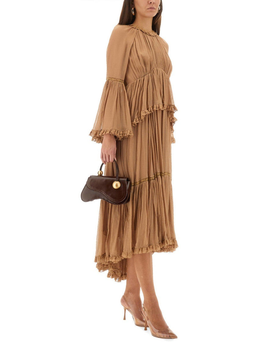 Beige Round Neck Midi Dress 3