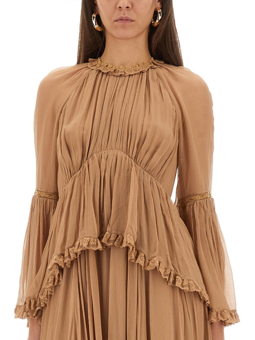 Beige Round Neck Midi Dress 4