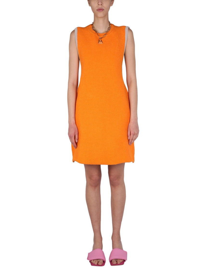 Orange Textured Crew Neck Mini Dress 1